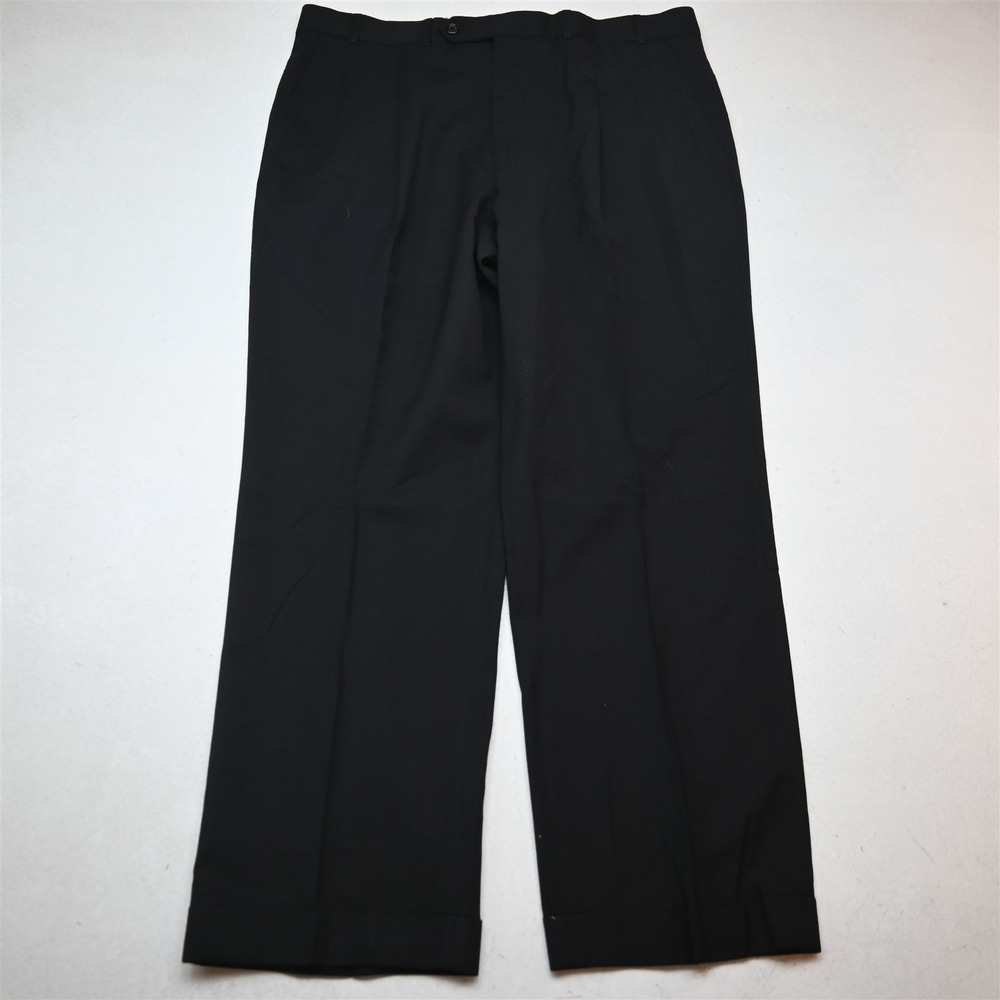 Stafford 36x30 Black 100% Wool Pleated Cuffed Classic Dress Mens Pants